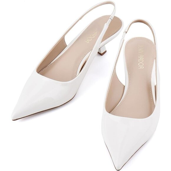 Shoes - Women Slingback White Heel Pumps Dressy Kitten Heels Sandals Wide Width Shoes
